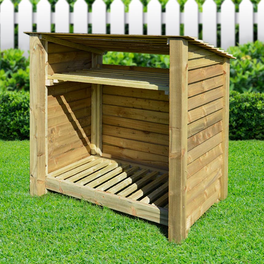 Log store featuring kindling shelf