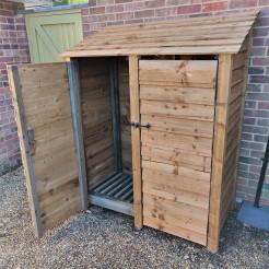 Log Store With Doors - Rustic Brown