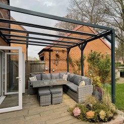 Wall Mounted Aluminium Pergola - Grey - 3 Post + Braces