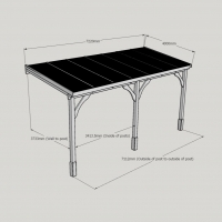 Wall Mounted Wooden Gazebo (Polycarbonate Roof) - 4m Depth