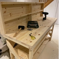 Wooden Work Bench With Back panel