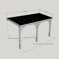 Wall Mounted Wooden Gazebo (Polycarbonate Roof) - 2.5m Depth