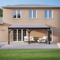 Wall Mounted Wooden Gazebo (Felt Shingle Roof) - 3.5m Depth