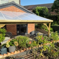 Wall Mounted Wooden Gazebo (Polycarbonate Roof) - 4m Depth