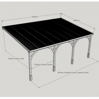 Wall Mounted Wooden Gazebo (Polycarbonate Roof) - 4m Depth