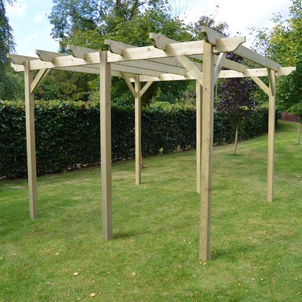Garden Pergola 4.8m X 4.8m - Sculpted Rafter End - Rutland County Garden Pergola 4.8m x 4.8m - Sculpted Rafter End - 6 Posts - Garden Pergola 4.8m X 4.8m - Sculpted Rafter End - Rutland County