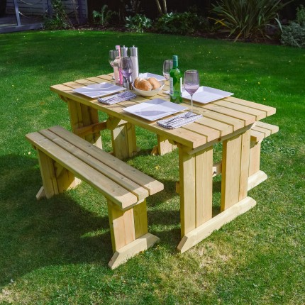 Tinwell Picnic Table And Bench Set 4ft, Wooden Garden Table Bench And Chairs