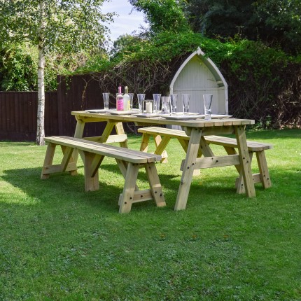 Oakham Rounded Picnic Table And Bench, Wooden Bench Set Garden