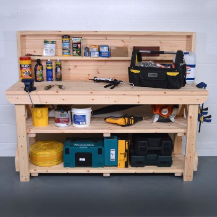 Wooden Work Bench With Back panel