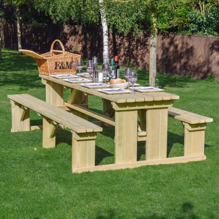 Tinwell Picnic Bench 4ft 8ft, Wooden Garden Table Bench And Chairs