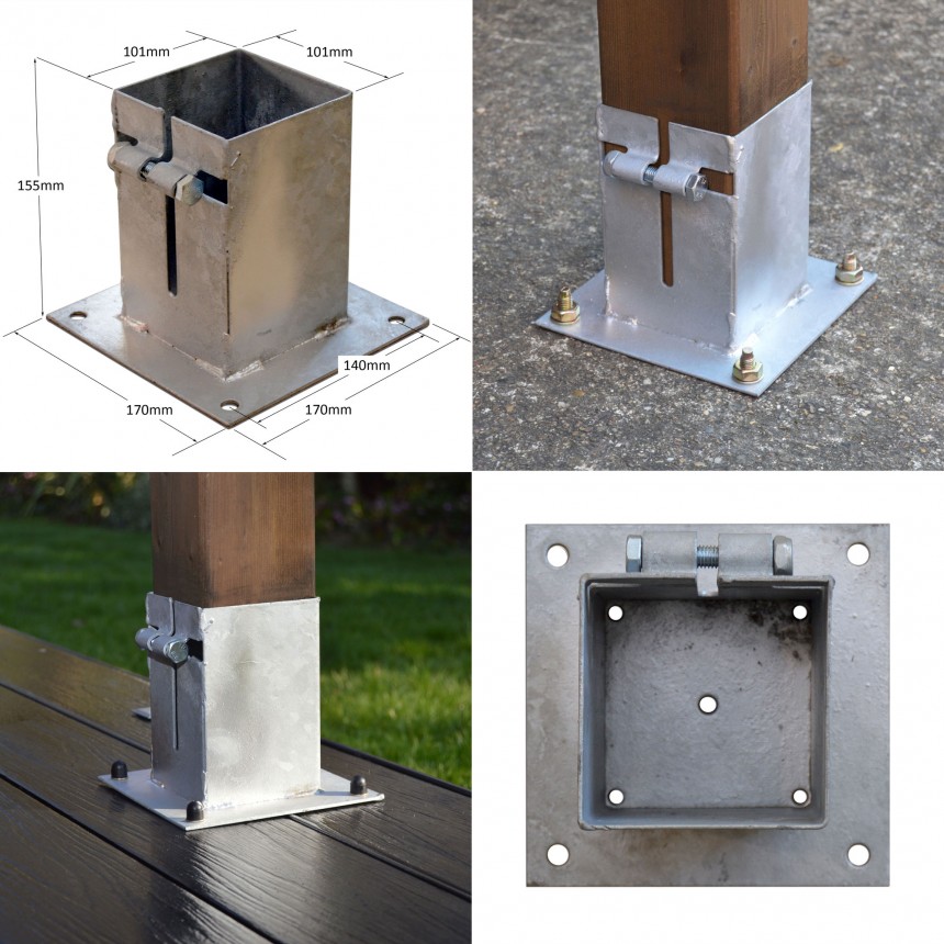 Galvanised Steel Pergola Foot / Post Holders 95mm x 95mm Rutland