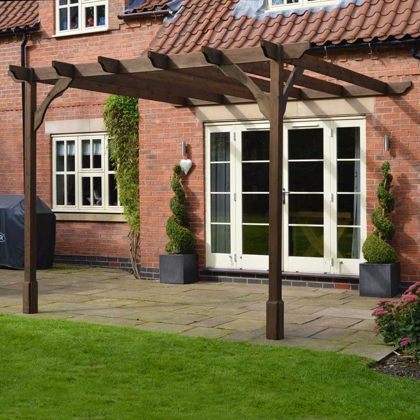 Lean To Premium Pergola Rustic Brown Fully Notched Wooden